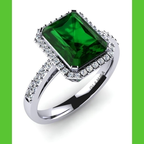 EMERALD CZ with halo ring 14k white gold size 8 - Picture 9 of 9